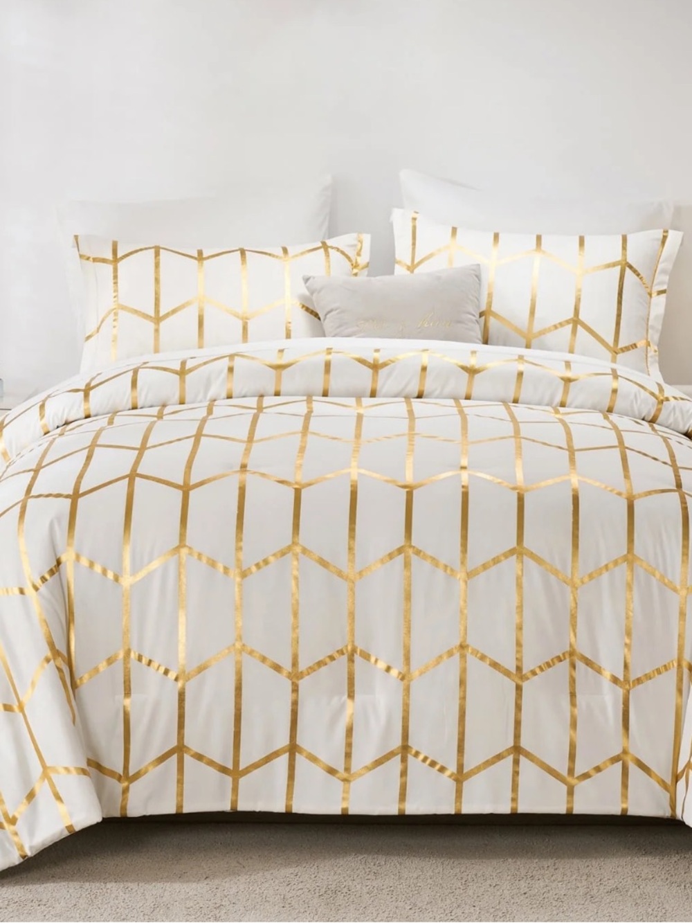 White and Gold Geometric Comforter Set